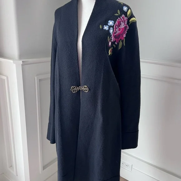 Soft Surroundings Black Cardigan with Floral Embroidery - Picture 2 of 13
